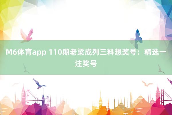 M6体育app 110期老梁成列三料想奖号：精选一注奖号