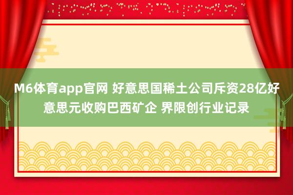 M6体育app官网 好意思国稀土公司斥资28亿好意思元收购巴西矿企 界限创行业记录
