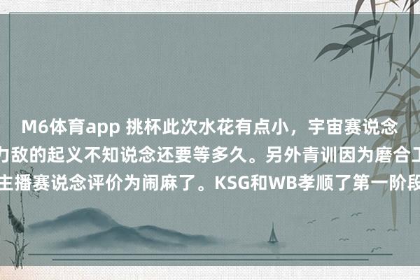 M6体育app 挑杯此次水花有点小，宇宙赛说念依旧打酱油，思看到势均力敌的起义不知说念还要等多久。另外青训因为磨合工夫太短，折戟千里沙，主播赛说念评价为闹麻了。KSG和WB孝顺了第一阶段最大的乐子，望望十六进八阶段有莫得爆冷，主要看狼队和AG能不可晋级。#2026王者荣耀挑战者杯#